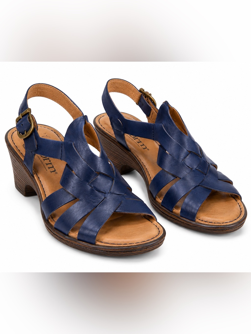 Born Navy Leather Wedge Sandals Women’s Size 10M Slingback Comfort Sandals